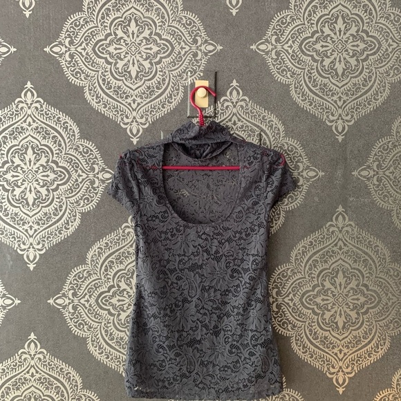 Express Lace Cap Sleeve Turtle Neck with Keyhole Back - Picture 2 of 3